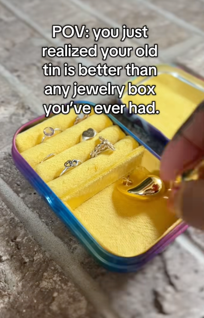 @feedcinart on TikTok shows off Pokémon tin, POVL you just realized your old tin is better than any jewelry box you've ever had.