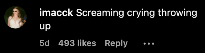 @imacck said, “Screaming crying throwing upon Instagram.”