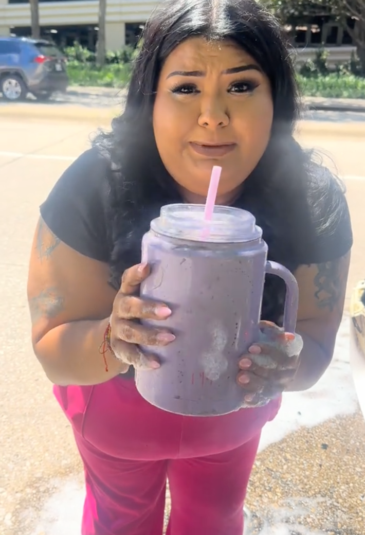 Bibiana Gonzalez on TikTok with thermos
