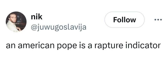 Meme tweet about Pope Leo from Chicago.