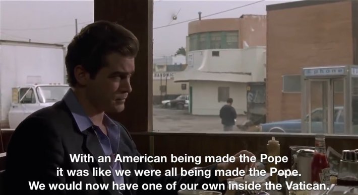 Meme that reads, "With an American being made the Pope it was like we were all being made the Pope. We would now have one of our own inside the Vatican."