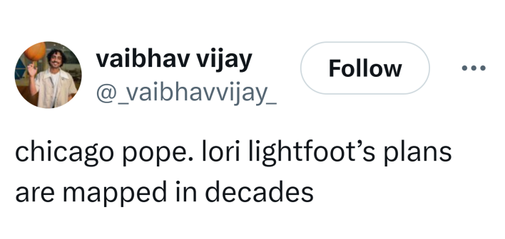 Meme tweet about Pope Leo from Chicago.