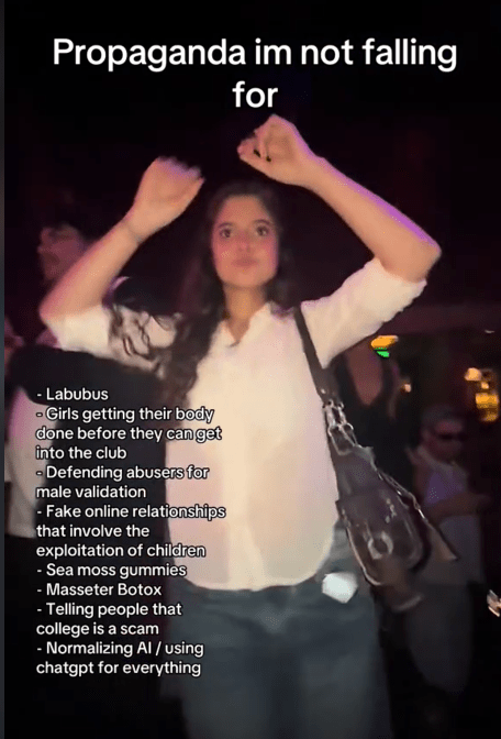 Propaganda I'm not falling for TikTok video with a woman dancing in the club.