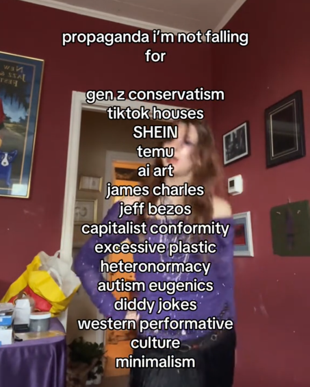 Propaganda I'm not falling for TikTok video with a woman in a purple shirt.