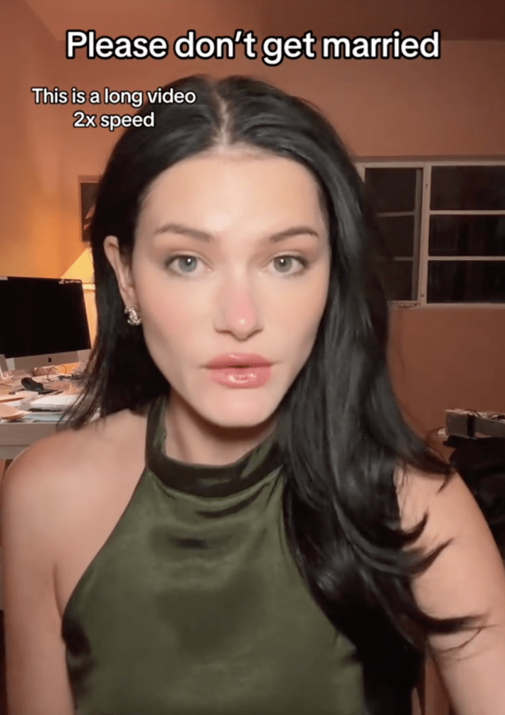 Woman explaining why marriage and children is bad