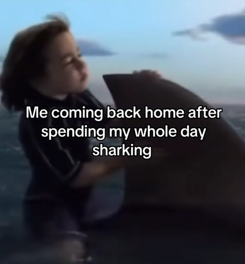 Sharking all summer meme TikTok video with a clip from The Adventures of Sharkboy and Lavagirl in 3-D.