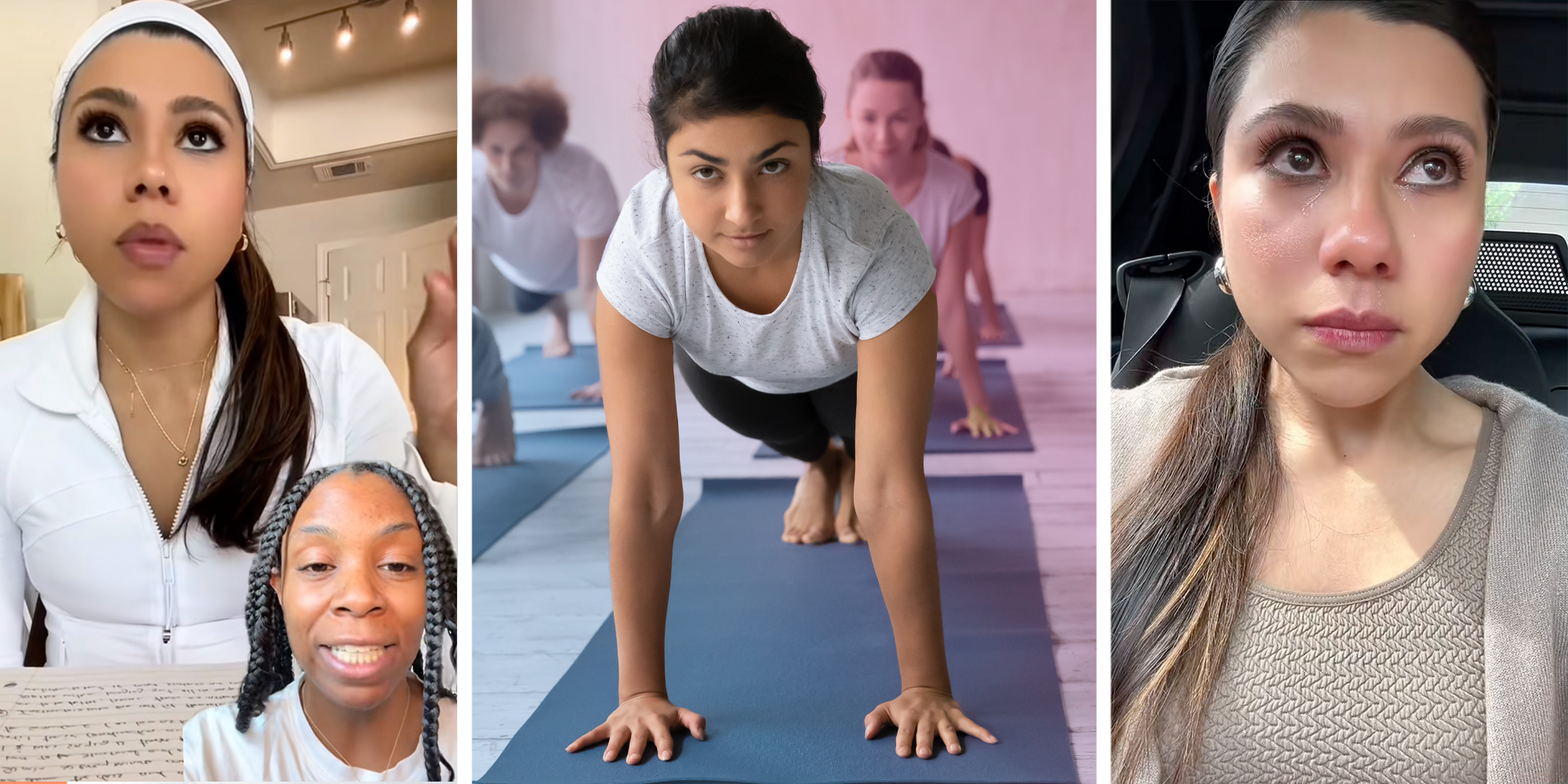 pilates instructor speaking and crying