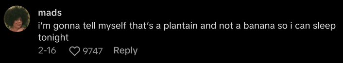 @foxii00 replied, “I’m gonna tell myself that’s a plantain and not a banana so I can sleep tonight.”