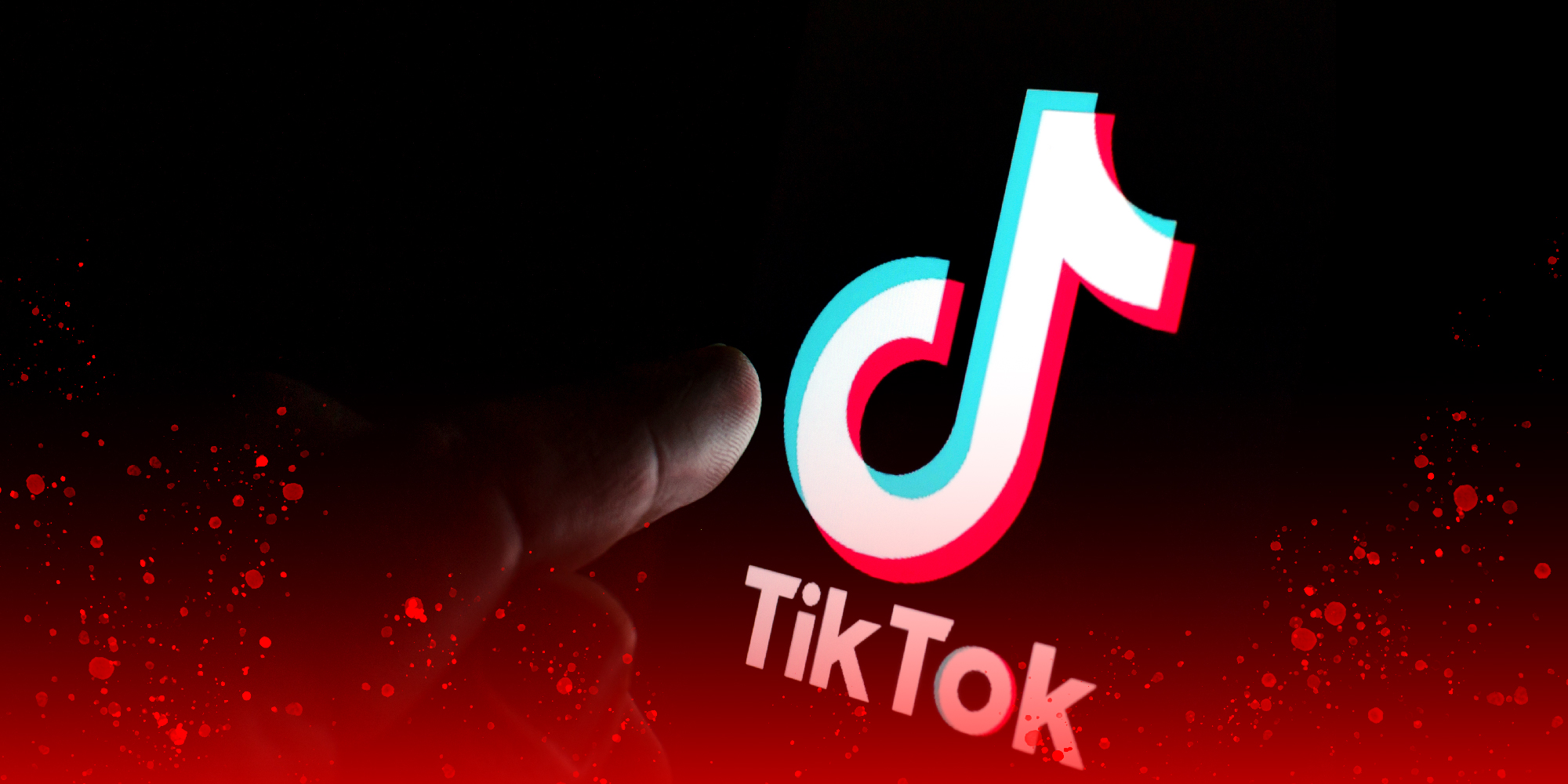 A person taps on a darkened TikTok screen with a red glow around them.