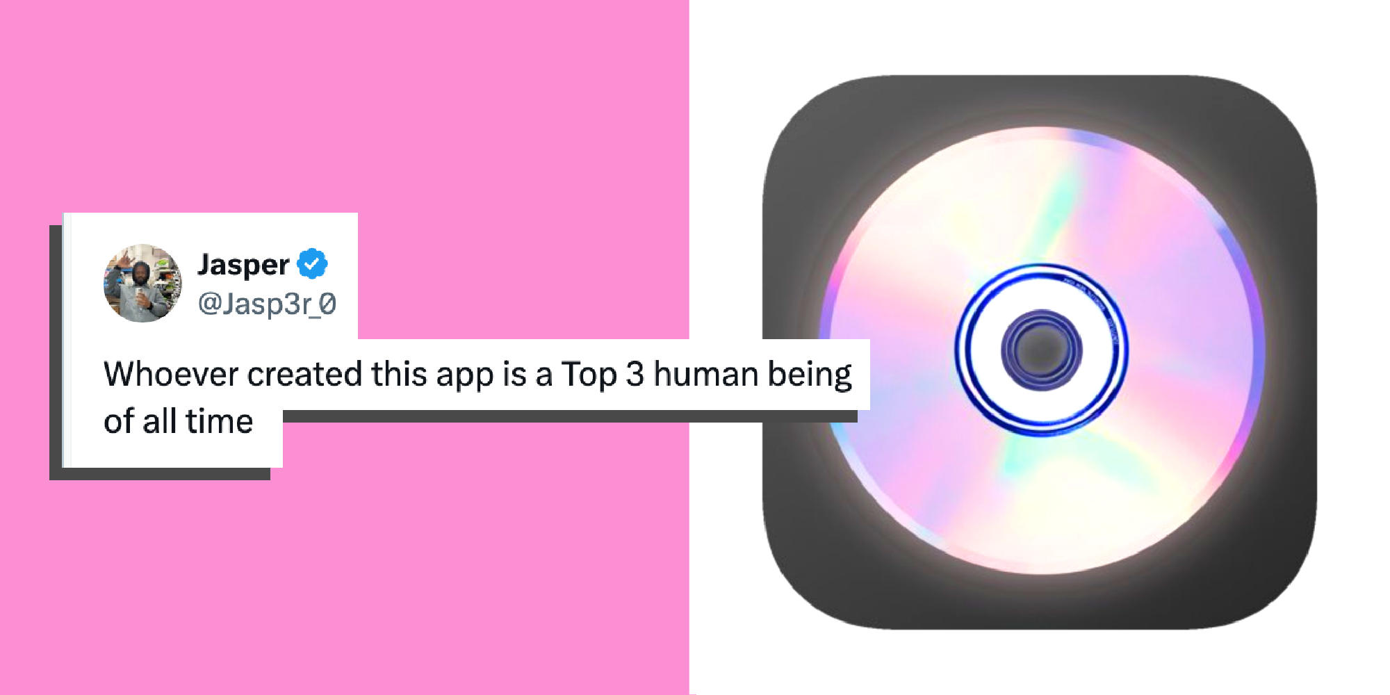 2 panel image; showing a tweet over the new app icon.