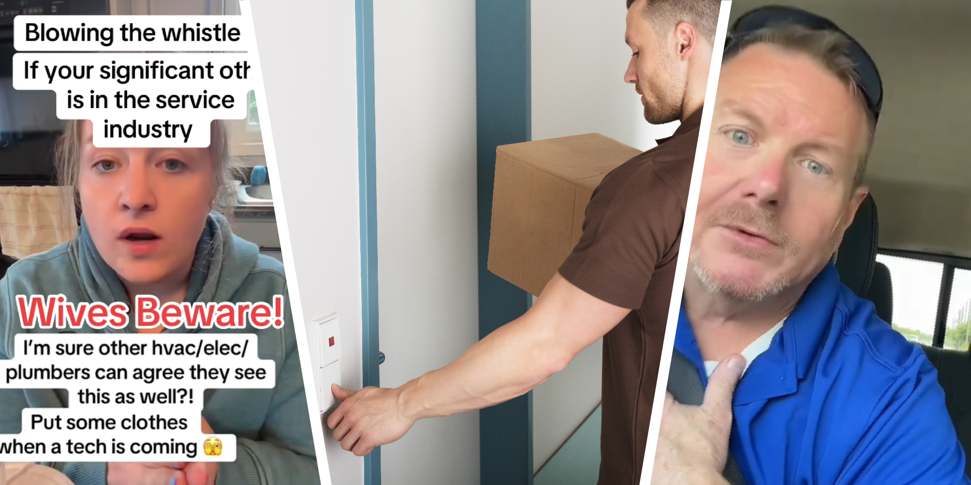 3 panel image: a person with a warning, a delivery driver, and a former delivery driver sharing his experience.