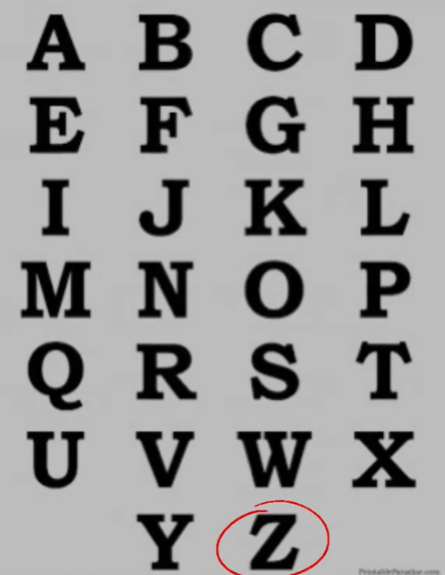 TikTok video showing the letters of the alphabet with a circle around Z.