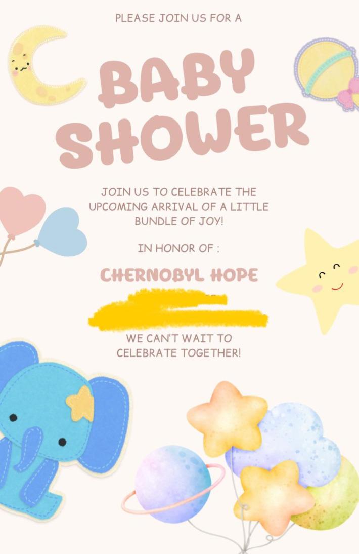 Baby shower invite for a baby named Chernobyl Hope.