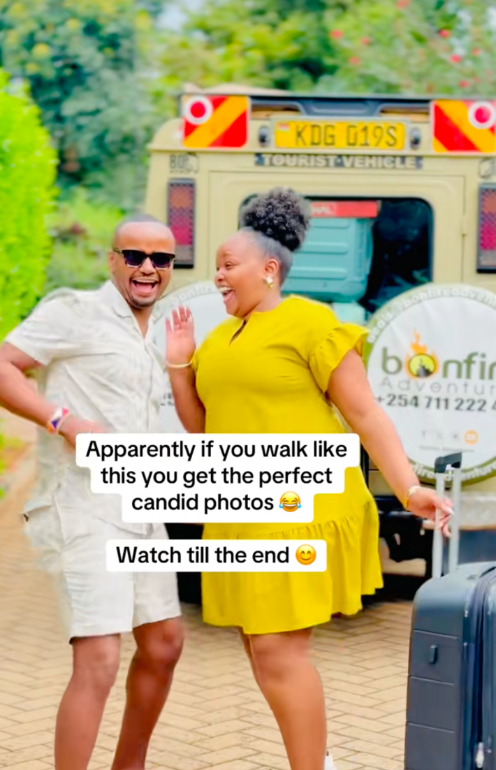 The videos are captioned, “Apparently you get the perfect candid photo if you walk like this (wait til the end).”