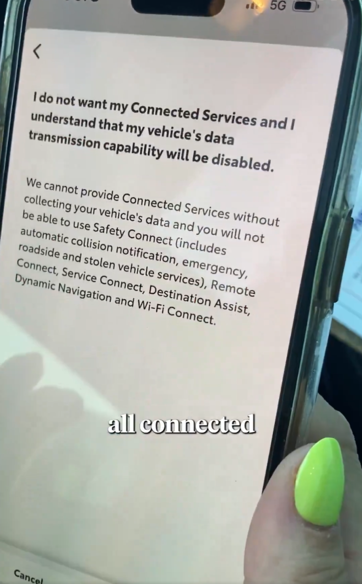 Screenshot of a phone screen disabling Connected Services.