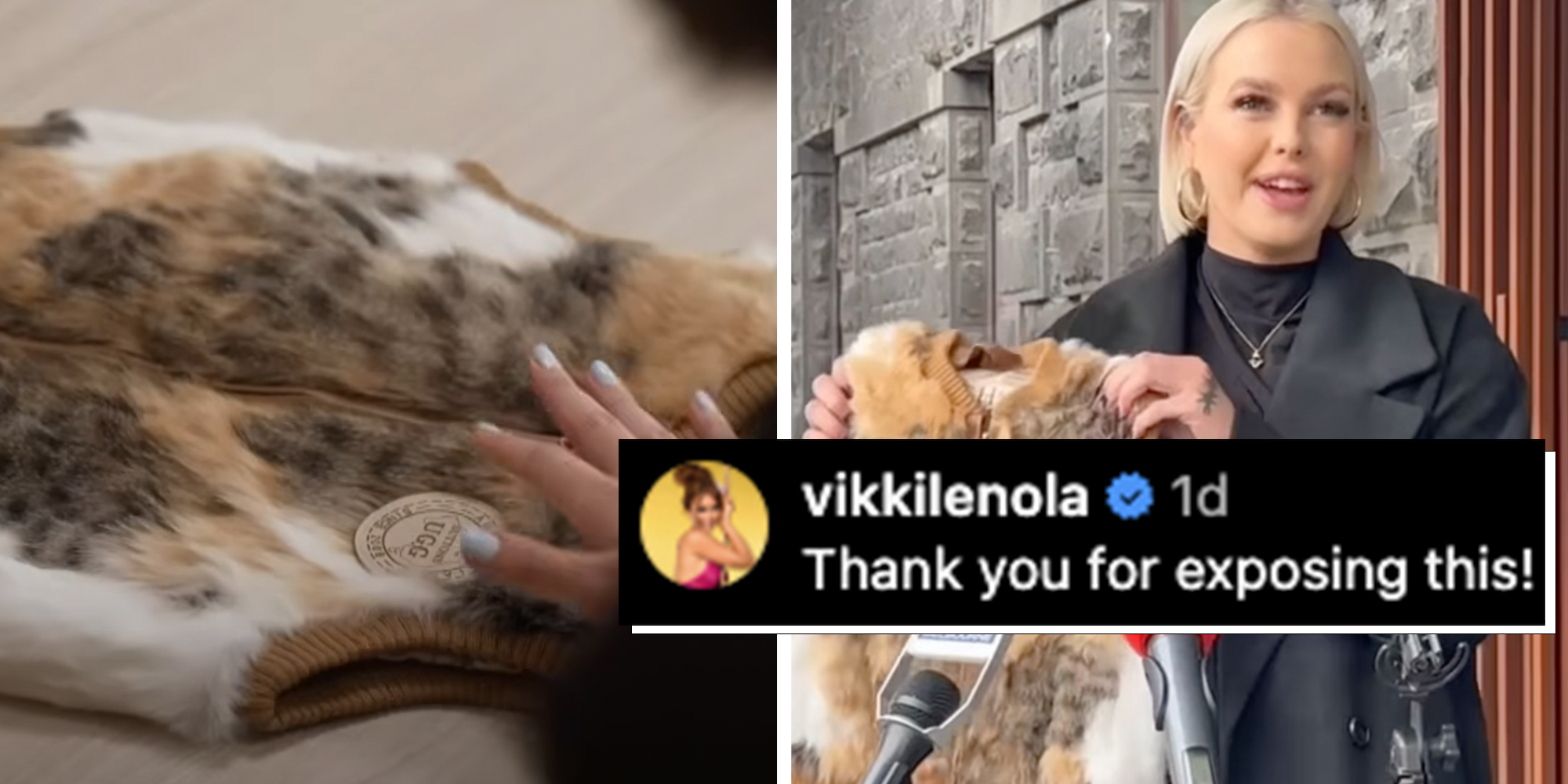 Left: Rabbit fur vest Right: Animal Justice MP Georgie Purcell