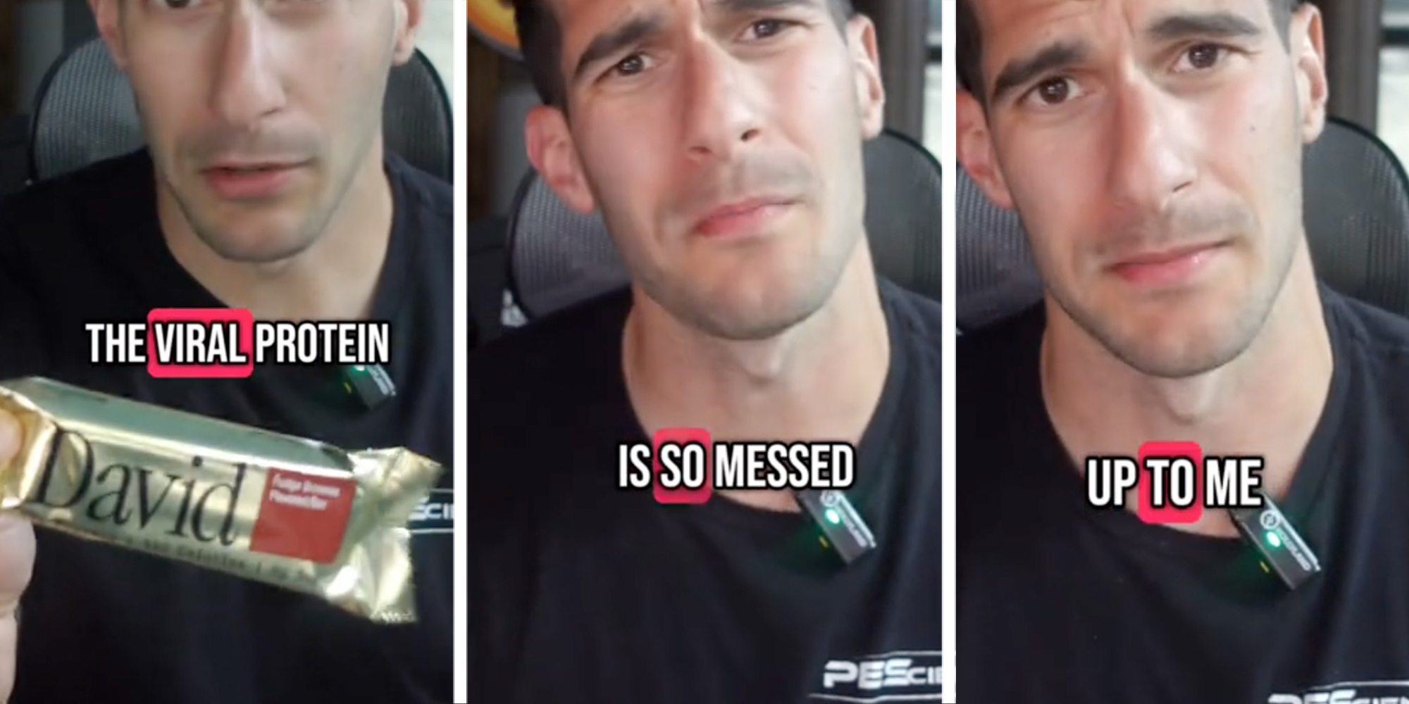 3 panel: Nutrition expert holding a David bar