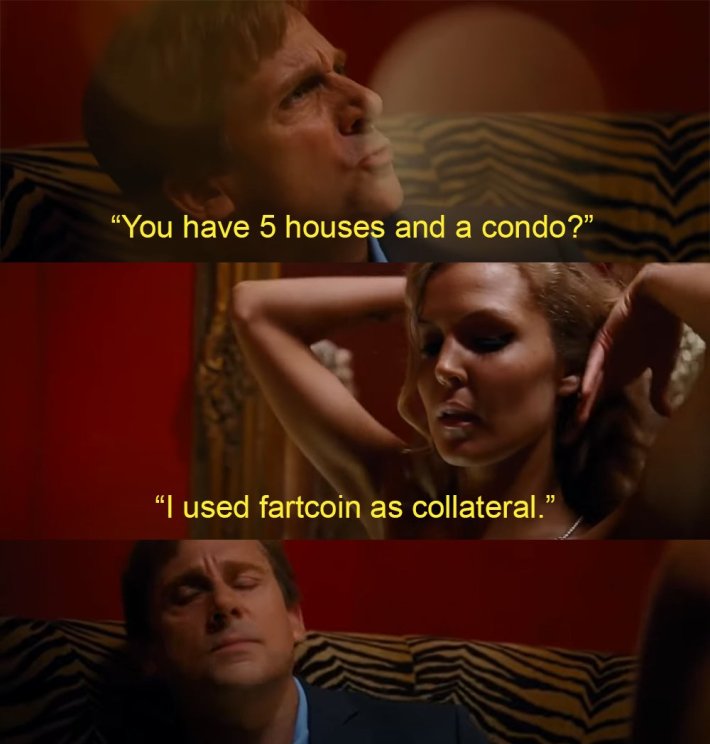 Fartcoin mortgage meme.