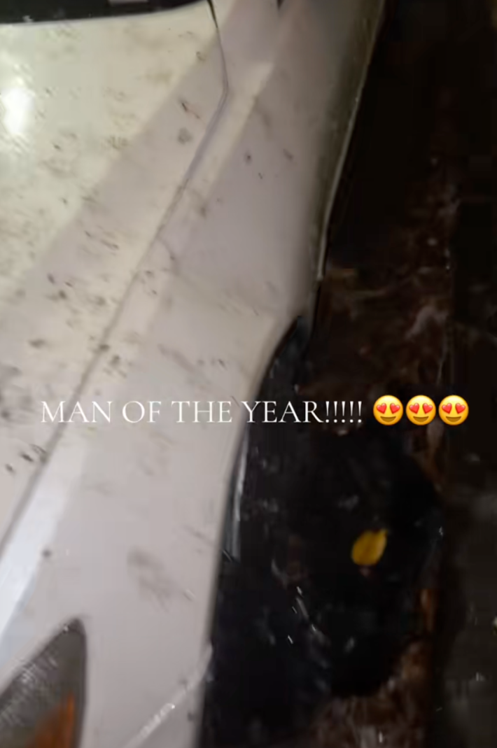 @graciejade777/TikTok busted sedan with on screen text “Let’s hear it for the MAN OF THE YEAR!!!!!! 😍😍😍.”