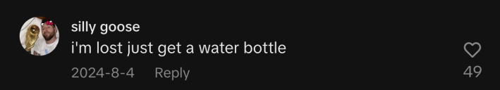 “I’m lost just get a water bottle,” commented @sillygoosedisorder.