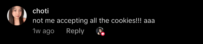 “Not me accepting all the cookies!!!”