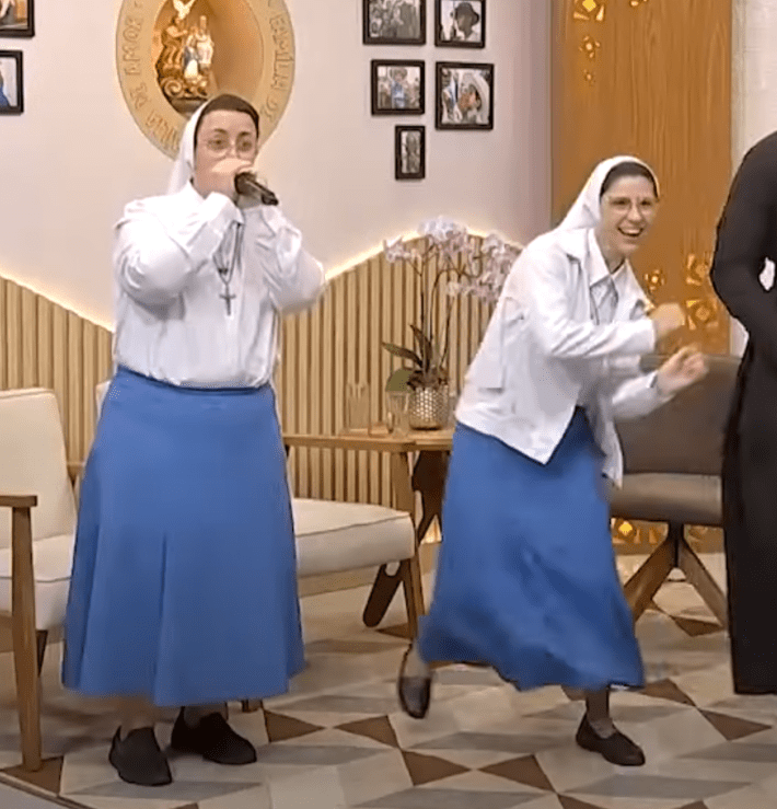 nuns beatboxing and dancing on a Brazilian talk show