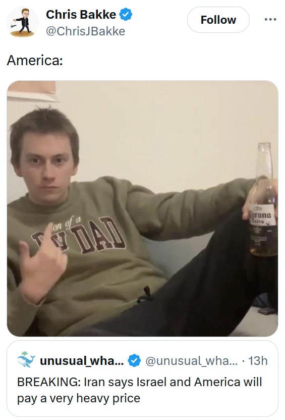 Israel attacking Iran meme with a photo of a man pointing to himself.