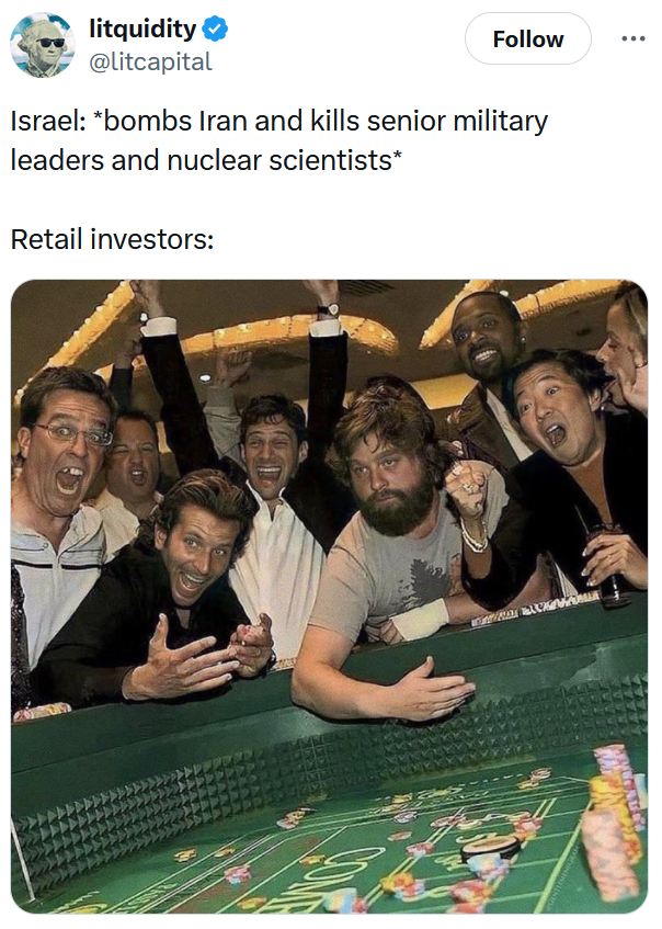 Israel attacking Iran meme with a screenshot from The Hangover.