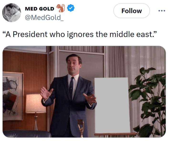 Israel attacking Iran meme in the Mad Men presentation format.