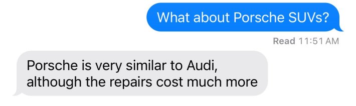 Mechanic dad text messages talking about Porsche repair costs.