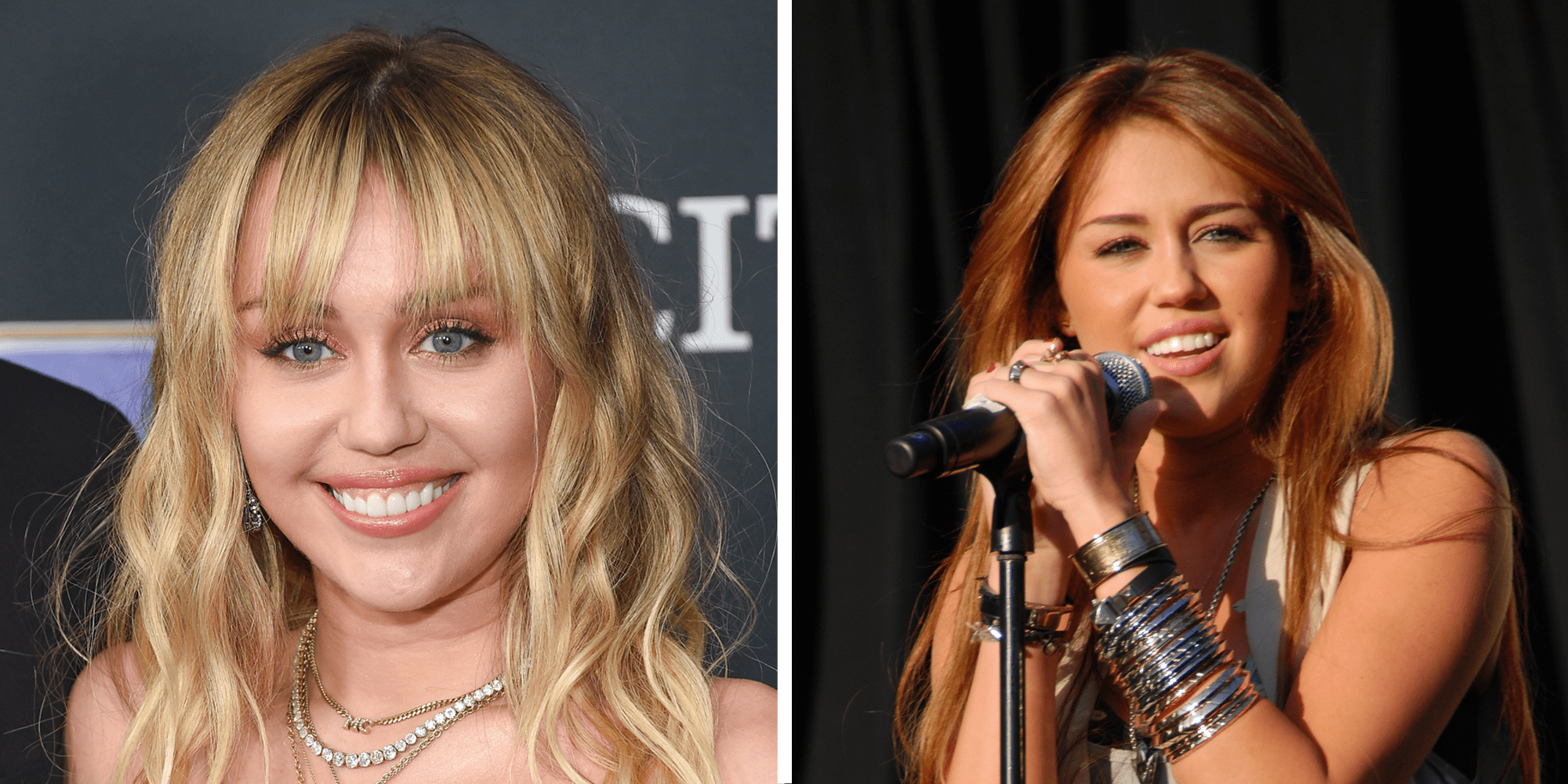 2 panel image of Miley Cyrus