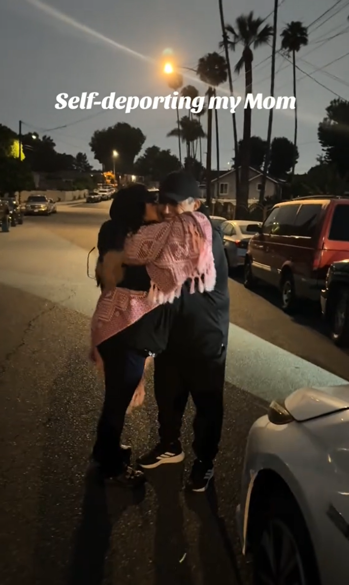 TikTok video of a woman's mom choosing to self-deport to Mexico. Her mom and stepdad are embracing on the street before she leaves.