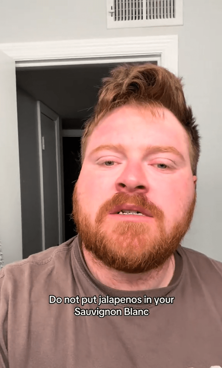 A ginger man warning against putting jalapeños in wine.