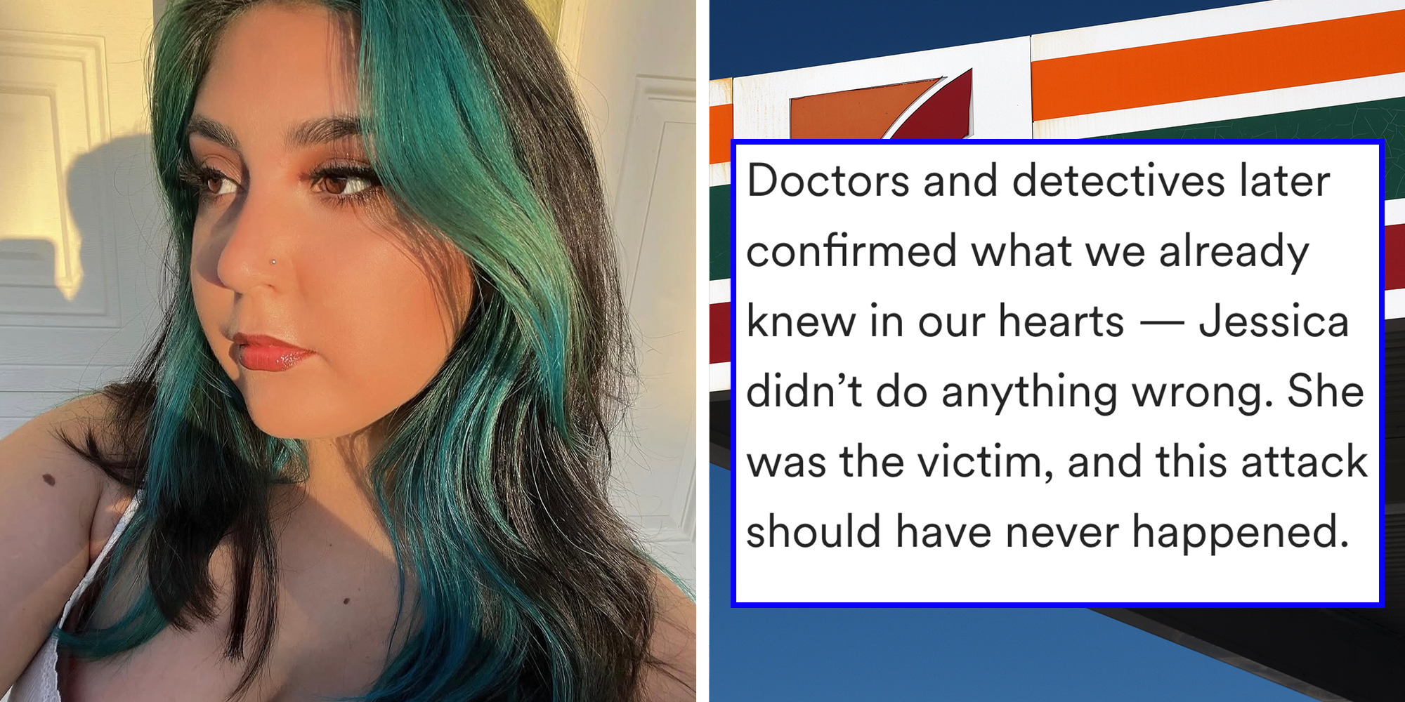 Left: Jessica McLaughlin Right: 7-Eleven sign