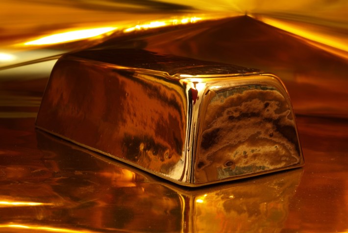 Bank gold bar on a gold background