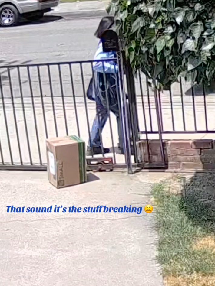 @astridxtx/TikTok mail carrier dropping package over gate  "that sound its the stuff breaking"