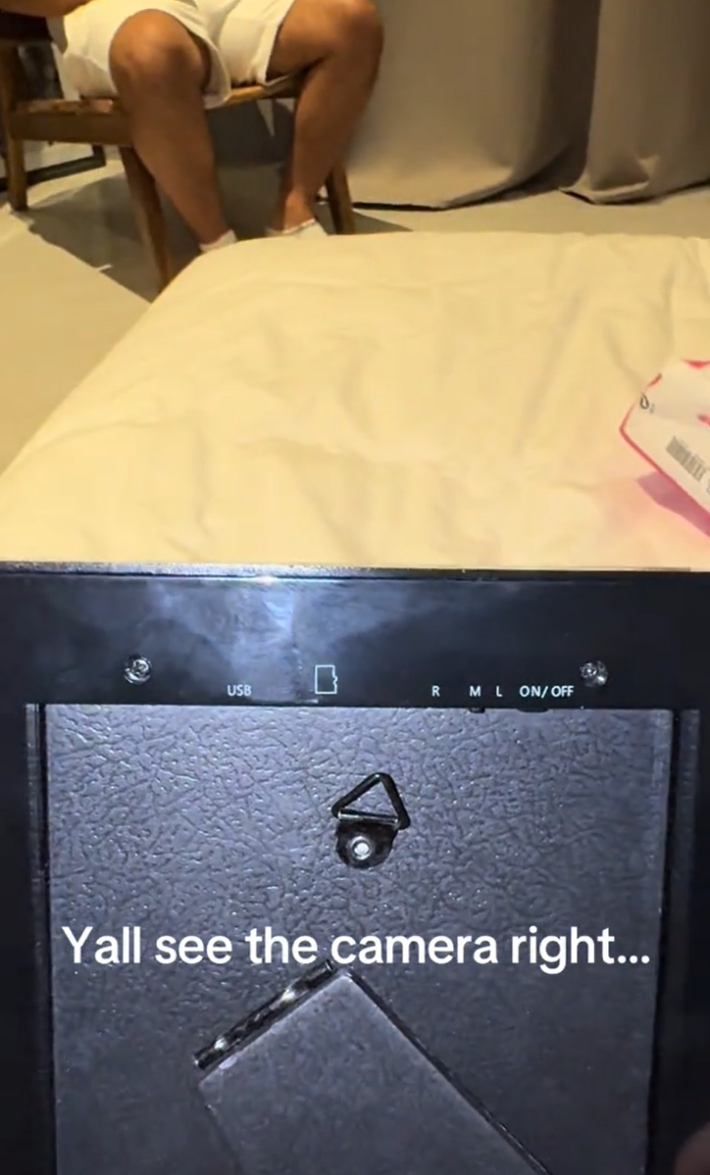 The back of the hidden camera picture frame, clearly showing electronics for a hidden camera.