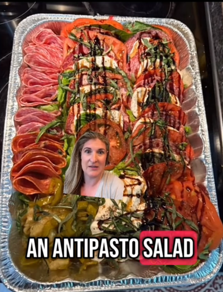 Antipasto salad mom drama TikTok video showing the salad.