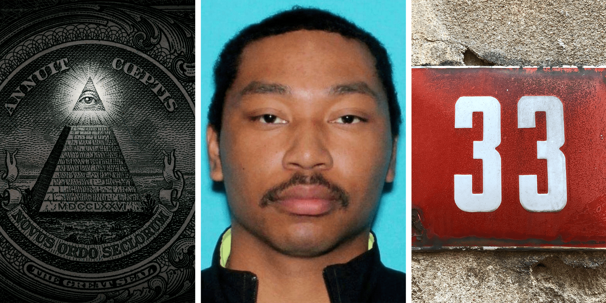 conspiracy pyramid image next to ID of Shane Tamura and the number 33