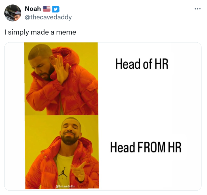 Tweet that reads, "I simply made a meme." with the Drake format making fun of the Coldplay Couple.