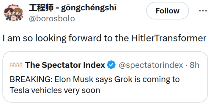 Tweet reading "I am so looking forward to the HitlerTransformer"