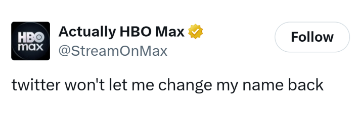 Tweet that reads, "twitter won't let me change my name back"