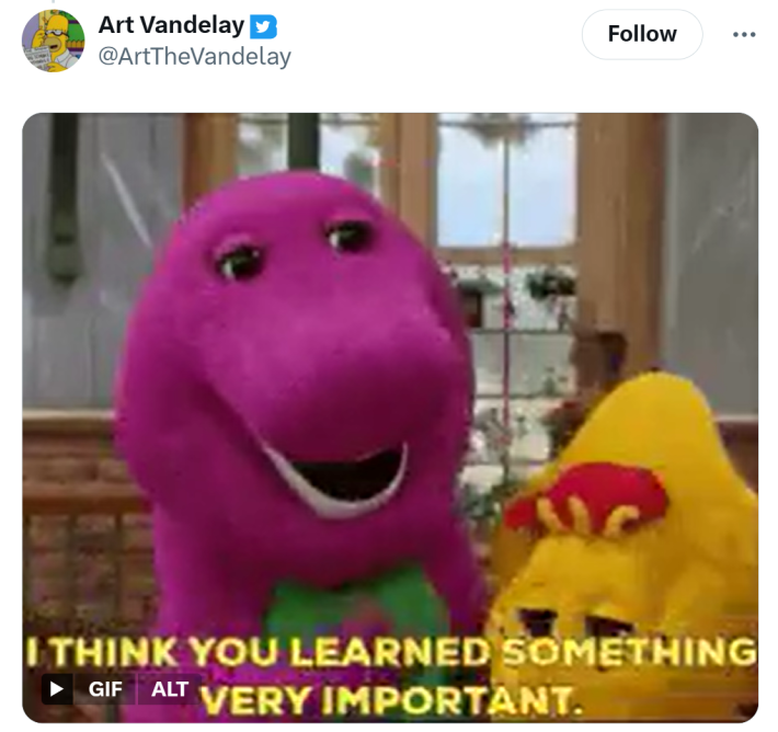 Barney & Friends meme.