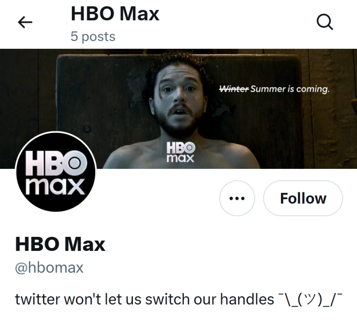 Screenshot of @hbomax's profile on X.