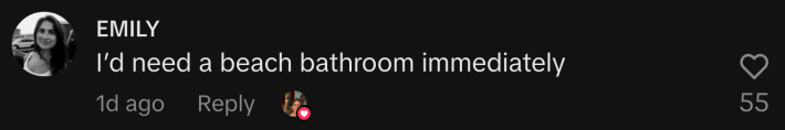 @melexplainsitall tried the beach bucket at a seaside coffee spot and said, “Oh my god that’s so good—tastes like summer.” @uncle7emily replied, “I’d need a beach bathroom immediately.”