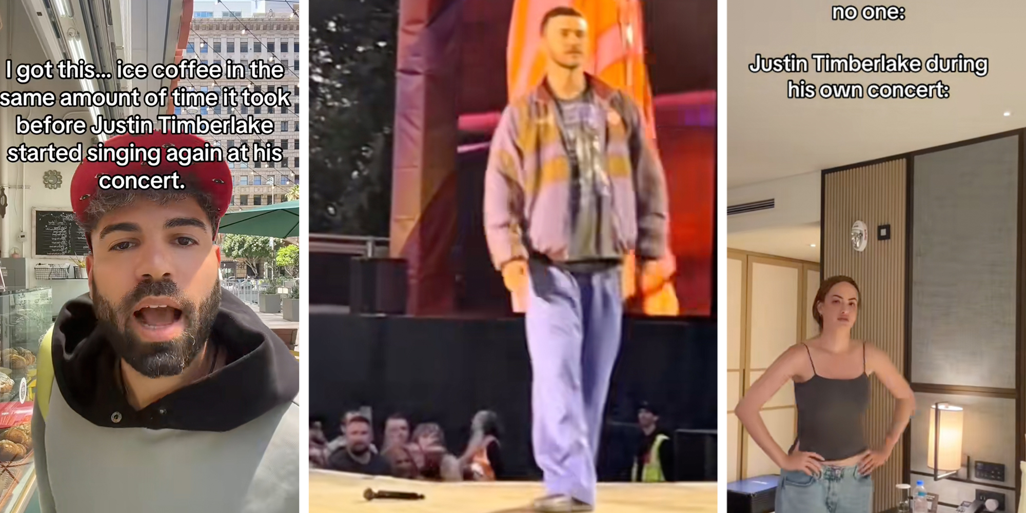 Justin Timberlake during a concert in Romania after he had put his mic down