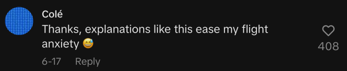 “Thanks, explanations like this ease my flight anxiety 😅.”