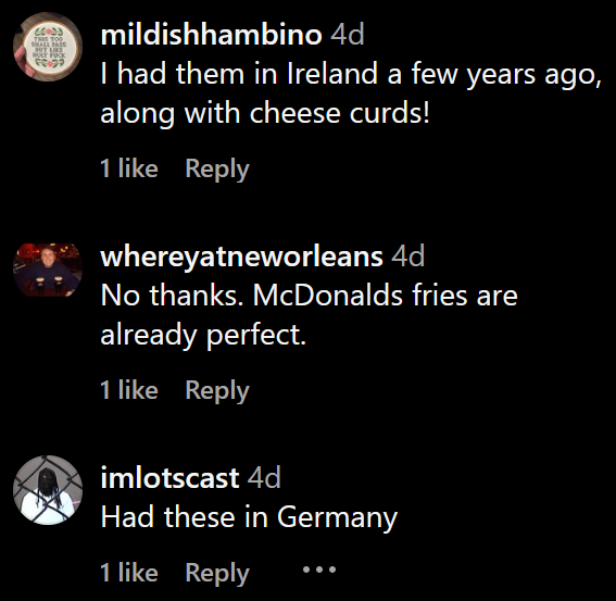Instagram comments including one reading "Had these in Germany."