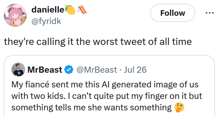 Tweet reading "they're calling it the worst tweet of all time."