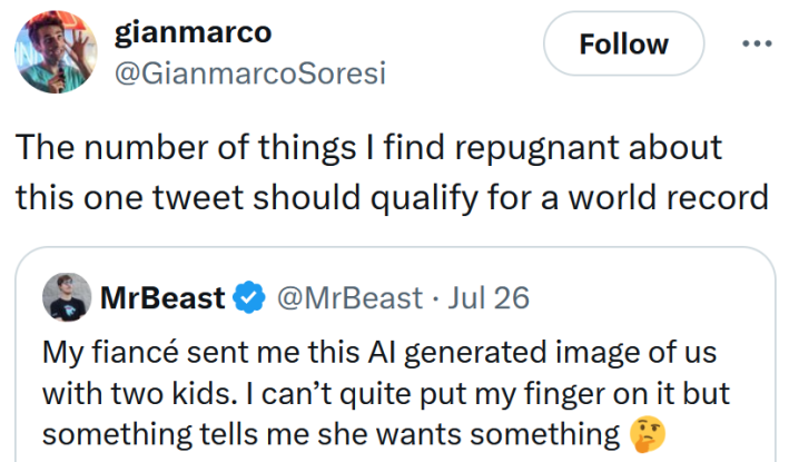 Tweet reading "The number of things I find repugnant about this one tweet should qualify for a world record."